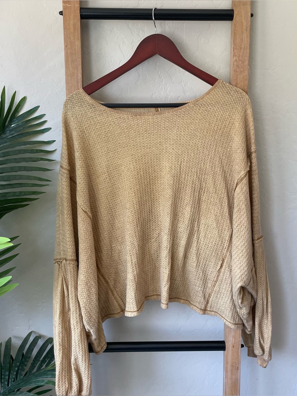 Mustard Seed Cozy Yellow Boho Waffle Knit Oversized High Low Long Sleeve